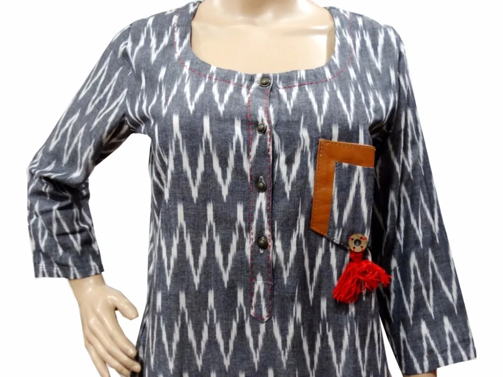 Женская хлопковая туника на заказ, длинная Курта, индийская Этническая ткань икат