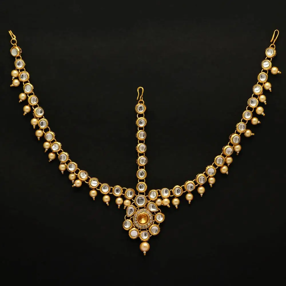 White Color Imitation Pearl & Kundan Work Matha Patti