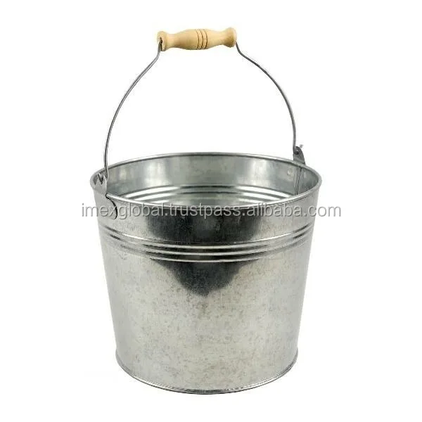 metal galvanized planter bucket with wooden handle for home and garden usage & decoration in good quality at cheap price planter