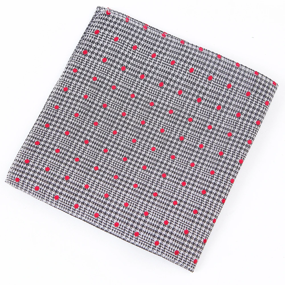 Handsome 100% Silk Plaid Dot Tie Set 6.5CM Gray Pleated Necktie Gravata Pocket Square Tie for Men Party Grrom Wedding