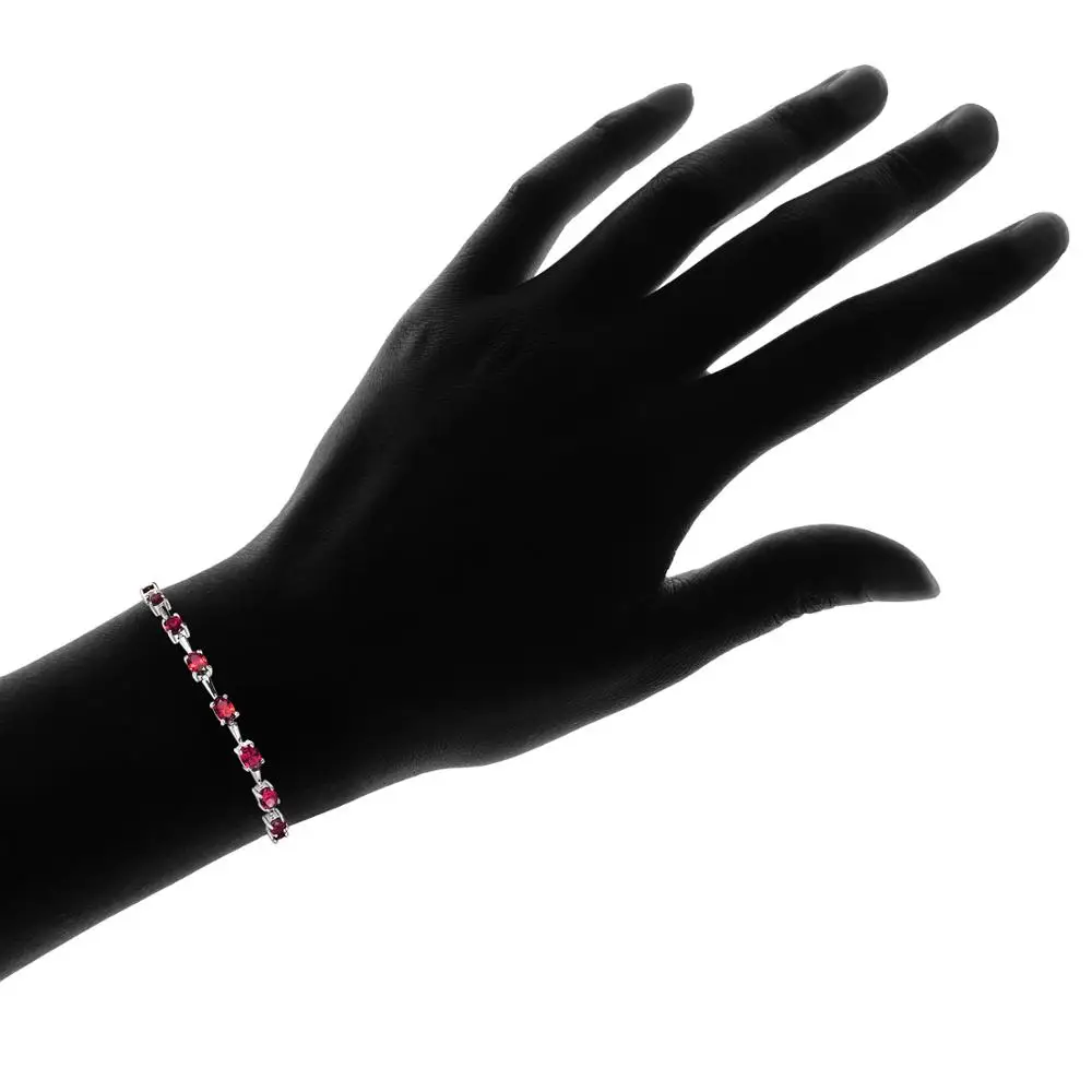 925 Sterling Silver Created Ruby Gemstone 6x4mm Oval-cut Link Tennis Bracelet