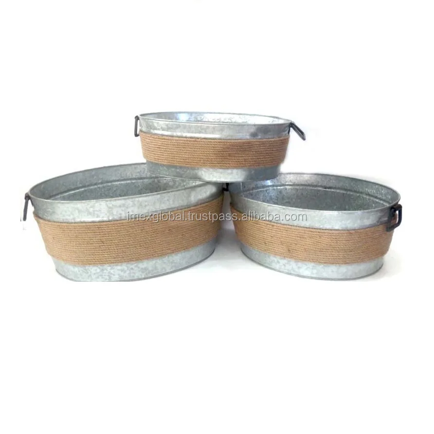 Hot selling metal galvanized planter bucket with handle and modern rope pasting design for outdoor and indoor decoration bucket