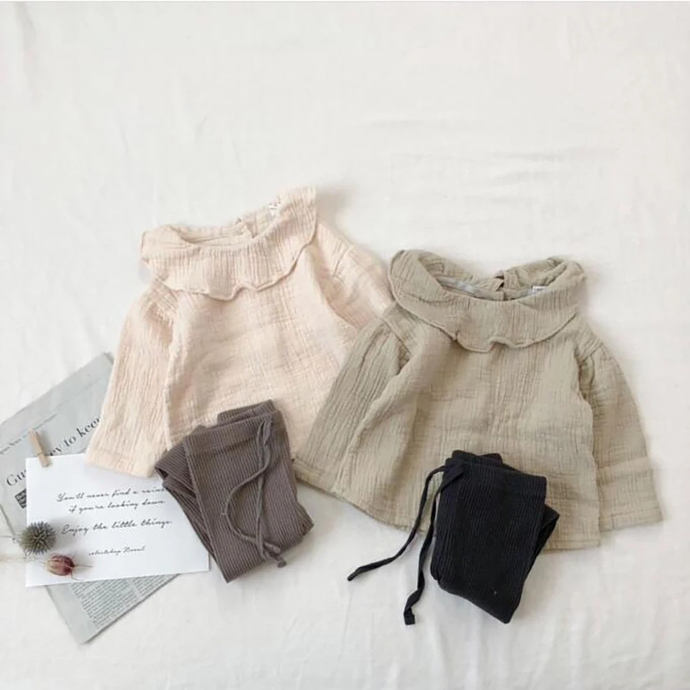 
Korean Kids Clothes Wholesale 100% Cotton Muslin Fabric Top Peter Pan Collar Toddler Girl Top Spring And Summer Clothing 