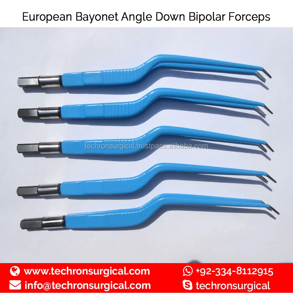European Bayonet Angled Down Electro Insulated Bipolar Forceps 22cm Tip 1.5mm
