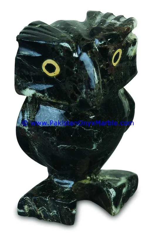 Stone carving marble birds owls statue sculpture figurine handcarved natural stone black white fossil red beige