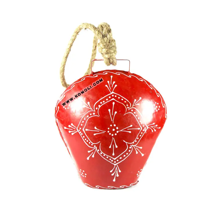 Handmade Custom Painted Red Christmas Style Souvenirs Swiss Cow Bell