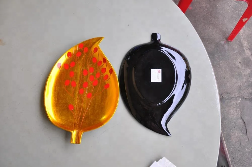 Best quality multicolor lacquer plate with leaves/oval shaped made in Vietnam