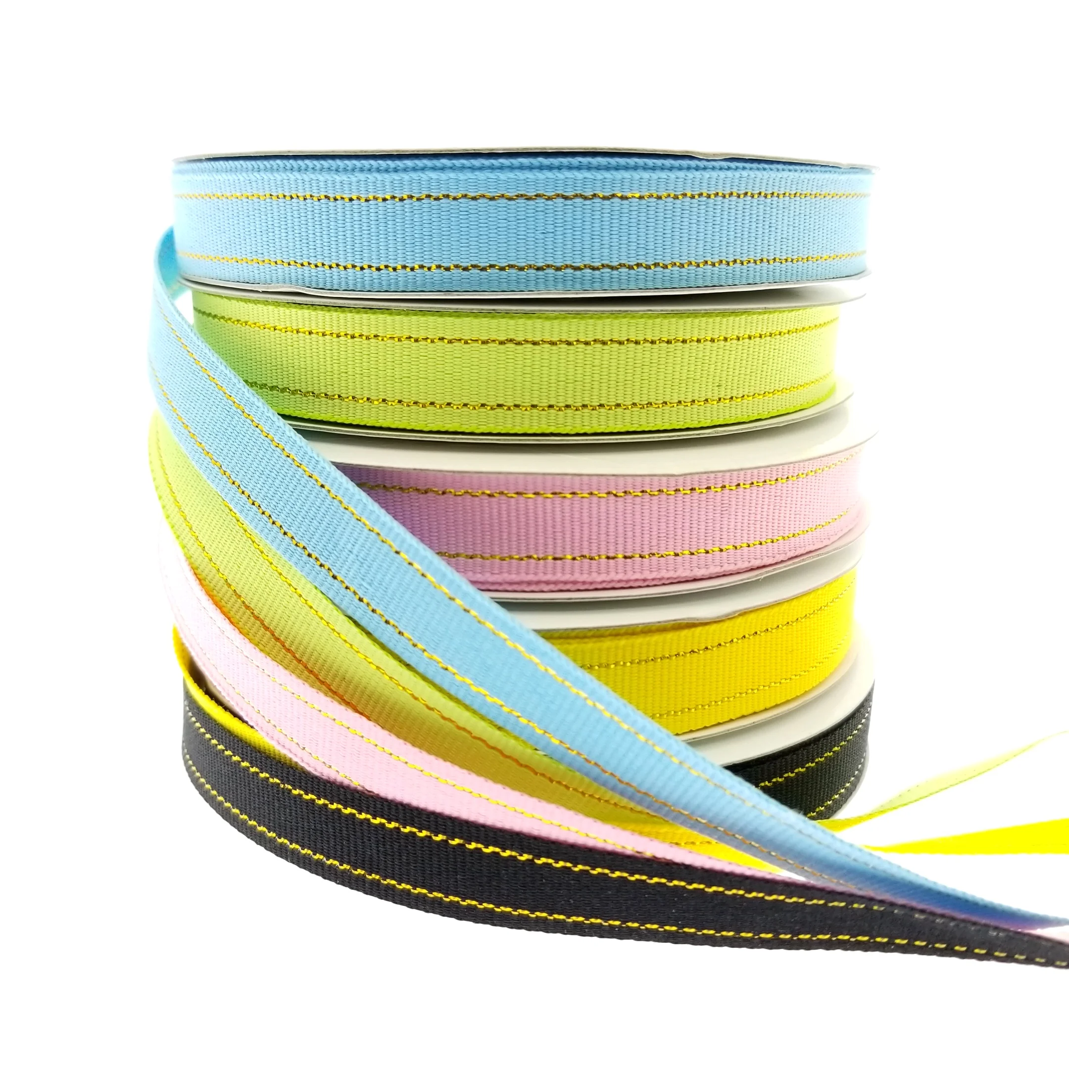 Cheap price polyester grosgrain with gold stitching ribbons