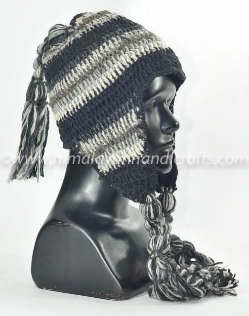 Mohawk Braided Knit Beanie With Tassels Hat Cap HHWTH 002 D