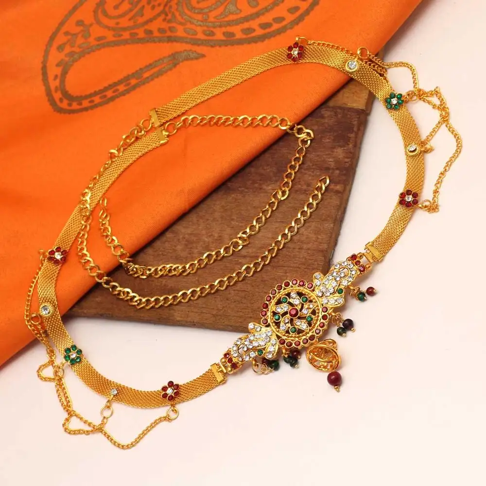 Beautiful Indian Jewelry Maroon & Green Color Glass Stone Kamarband Body Jewellery