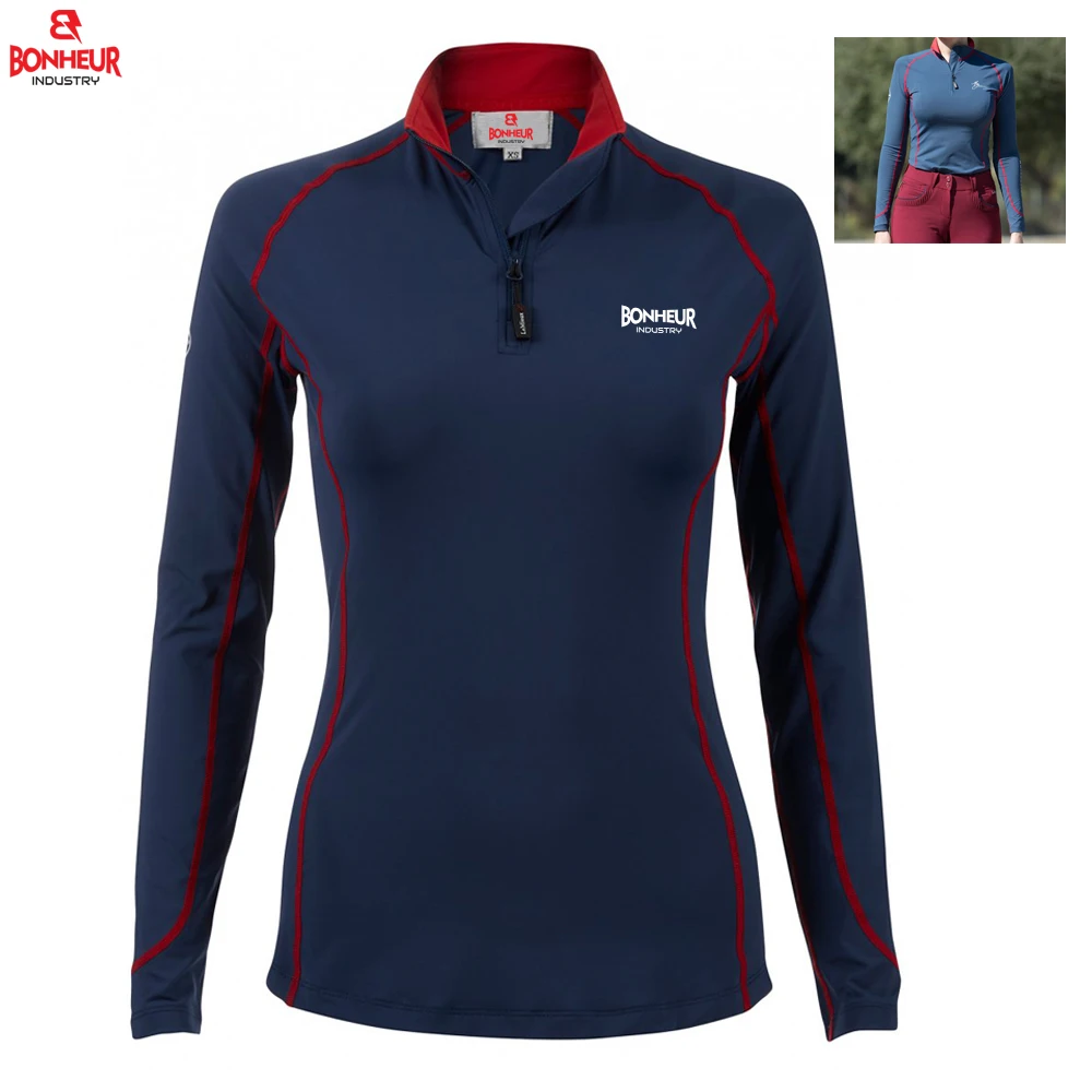 Конный одежда гоночное шоу рубашка Леди сжатия Топ конкуренции в жокейском стиле; Рубашка с длинными рукавами Базовый слой рубашка