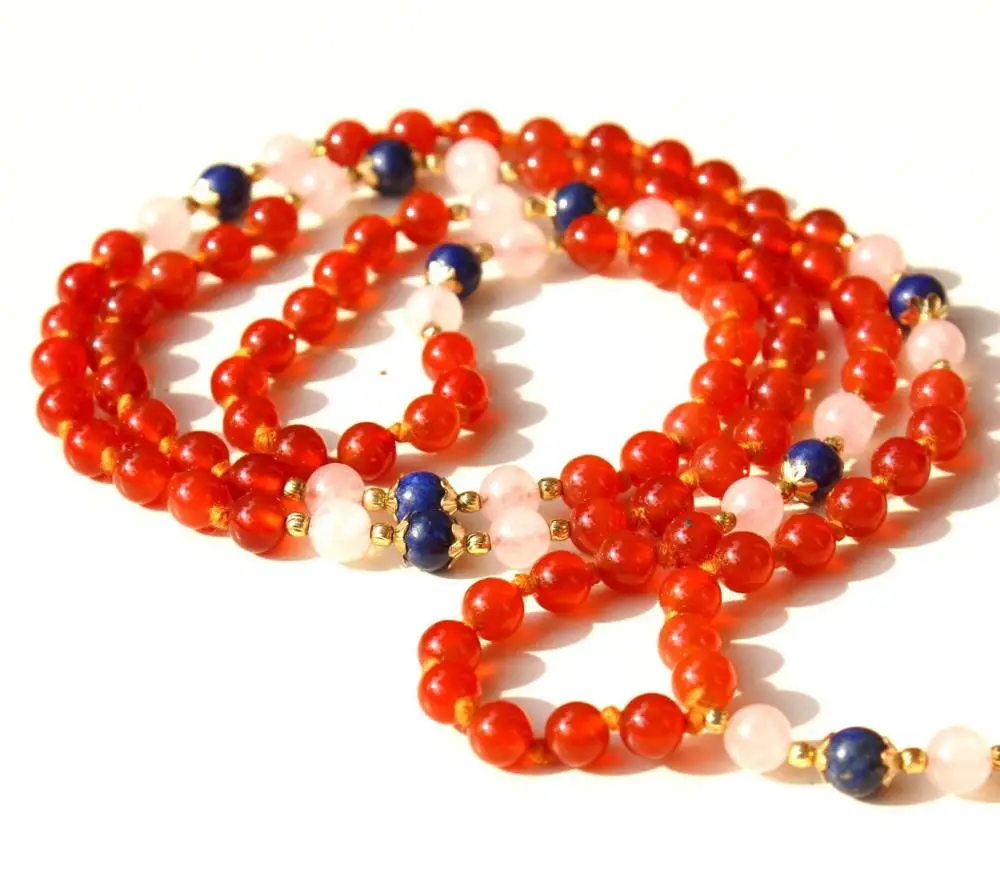 Buy High Quality 108 Mala Beads Necklace Red Onyx Carnelian Prayer Rosary Silk Tassel Knotted Religious Style Chain Pearl Main