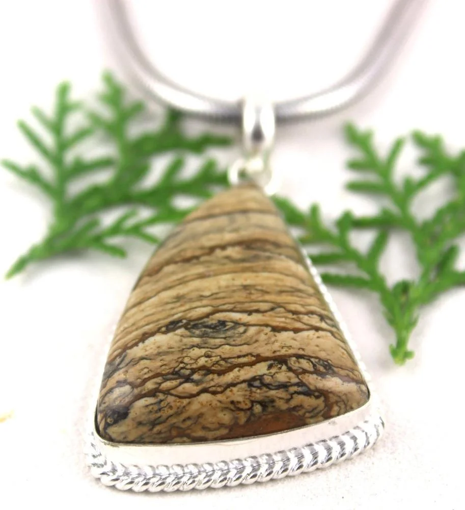 92.5 Sterling Silver Fancy Shape Natural Landscape Jasper Gemstone  Women Jewelry Charm Pendant Wholesale