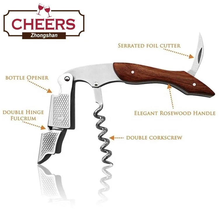 Professional All-in-one Stainless Steel Waiters Corkscrew with Rosewood,  Beer Bottle Opener and Wine Key Foil Cutter