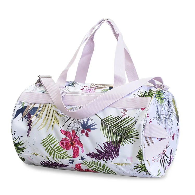 Custom logo printing floral sublimation girls weekend travel duffle round gym sports bag