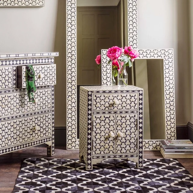 Черная кость инкрустация тумбочки прикроватный шкаф с элегантным дизайном