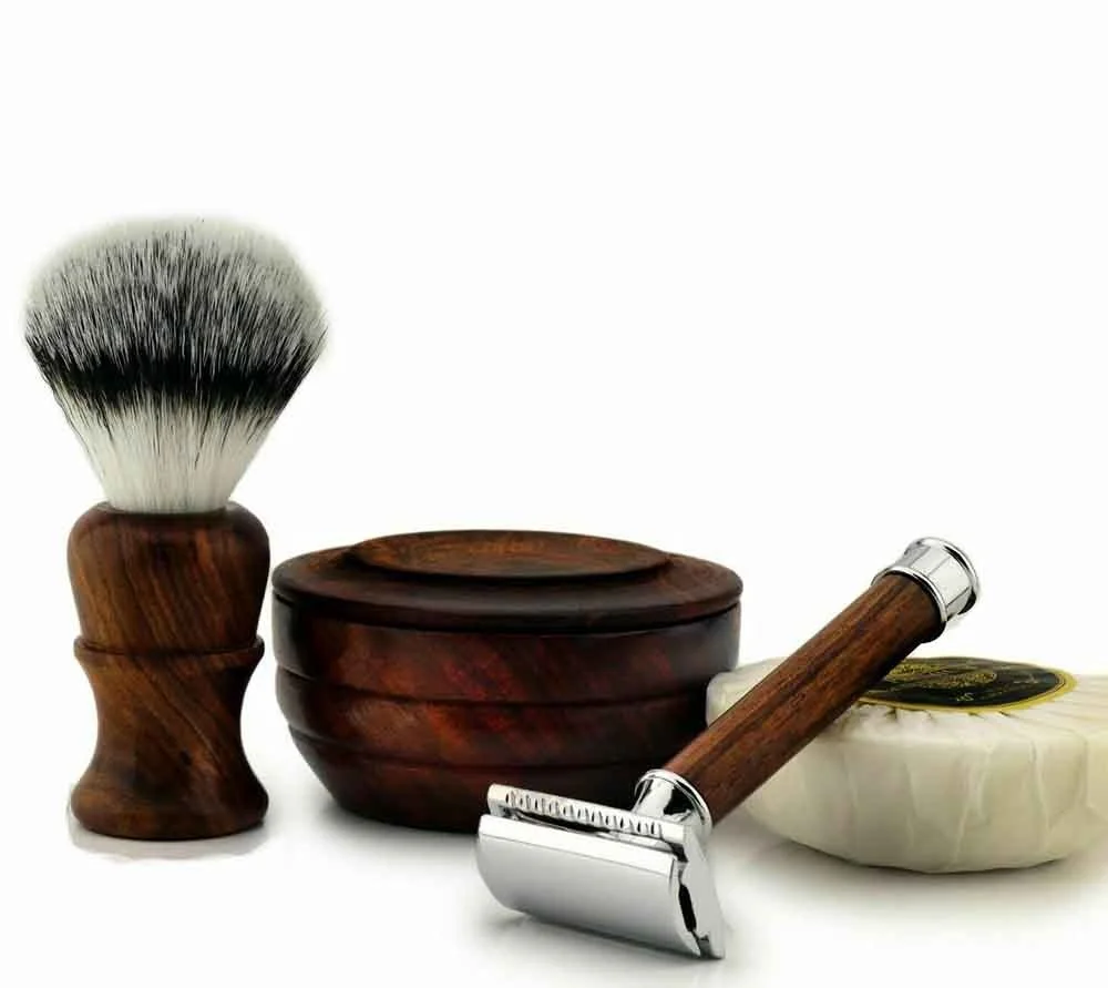 Набор для бритья из 6 предметов, отличный подарок, 4 него в натуральной розовой древесине