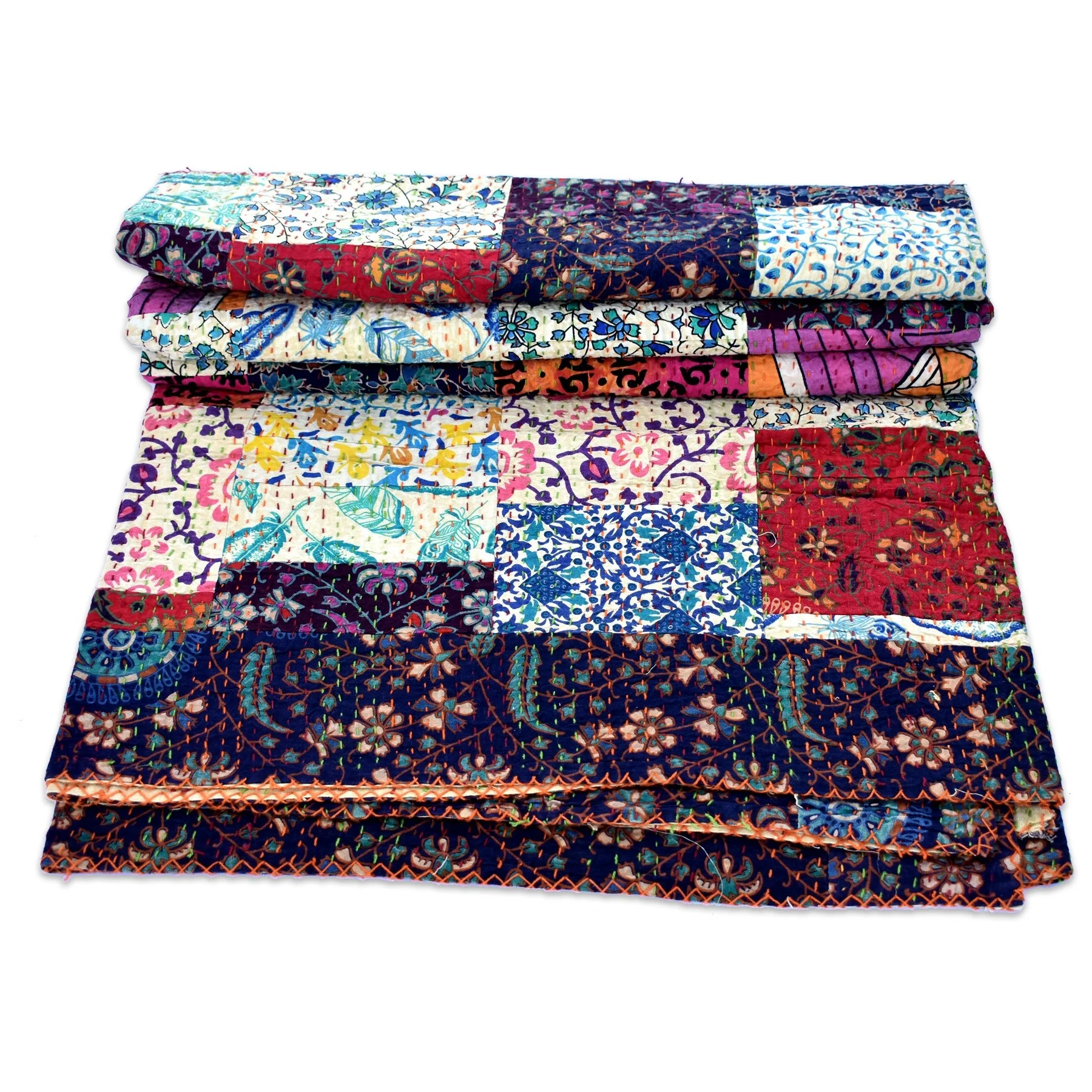 Hot Selling Indian Queen size Hand Stitched Patchwork Cotton Kantha Quilt Wholesale