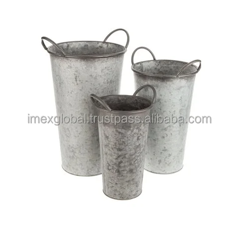 GALVANIZED TALL PLANTER POT WITH SIDE HANDLE FOR GARDENING USAGE AND RESTAURANT DECORATION IN WHOLESALE PRICE PLANTER POT