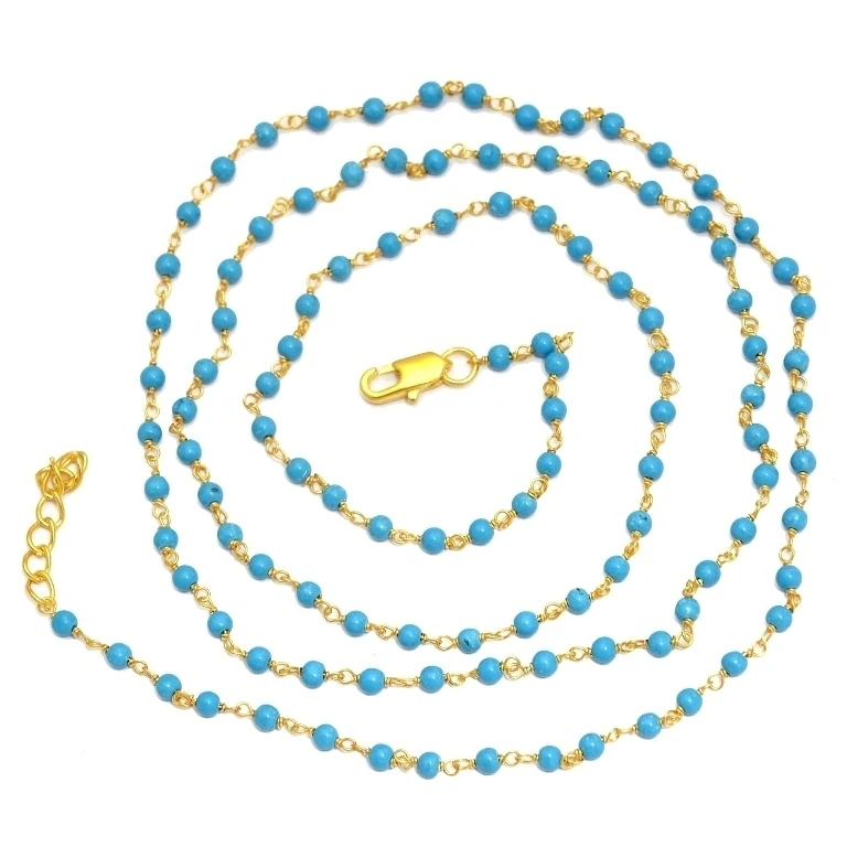 Turquoise Gold Plated Rosary Beaded Chain Necklace