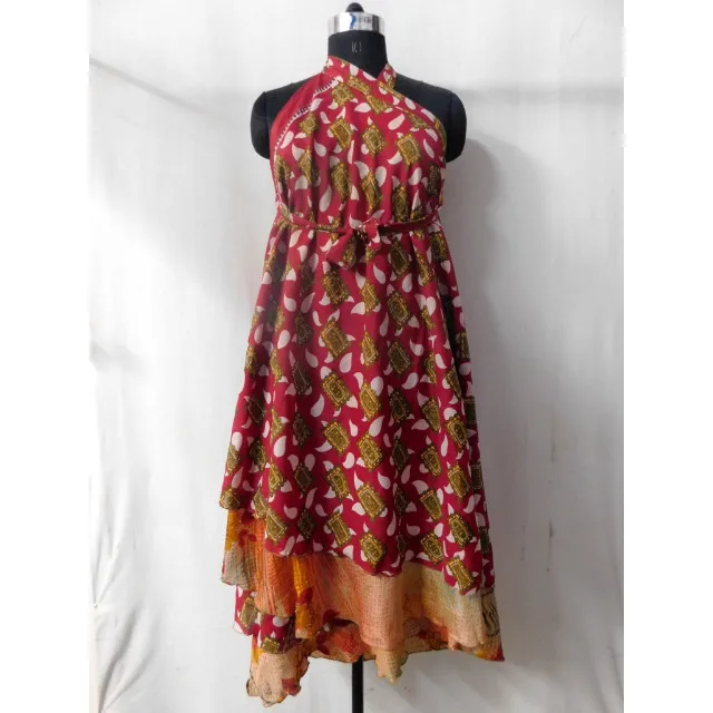 Indian handmade women wear long wrap around skirt vintage silk sari magic dress