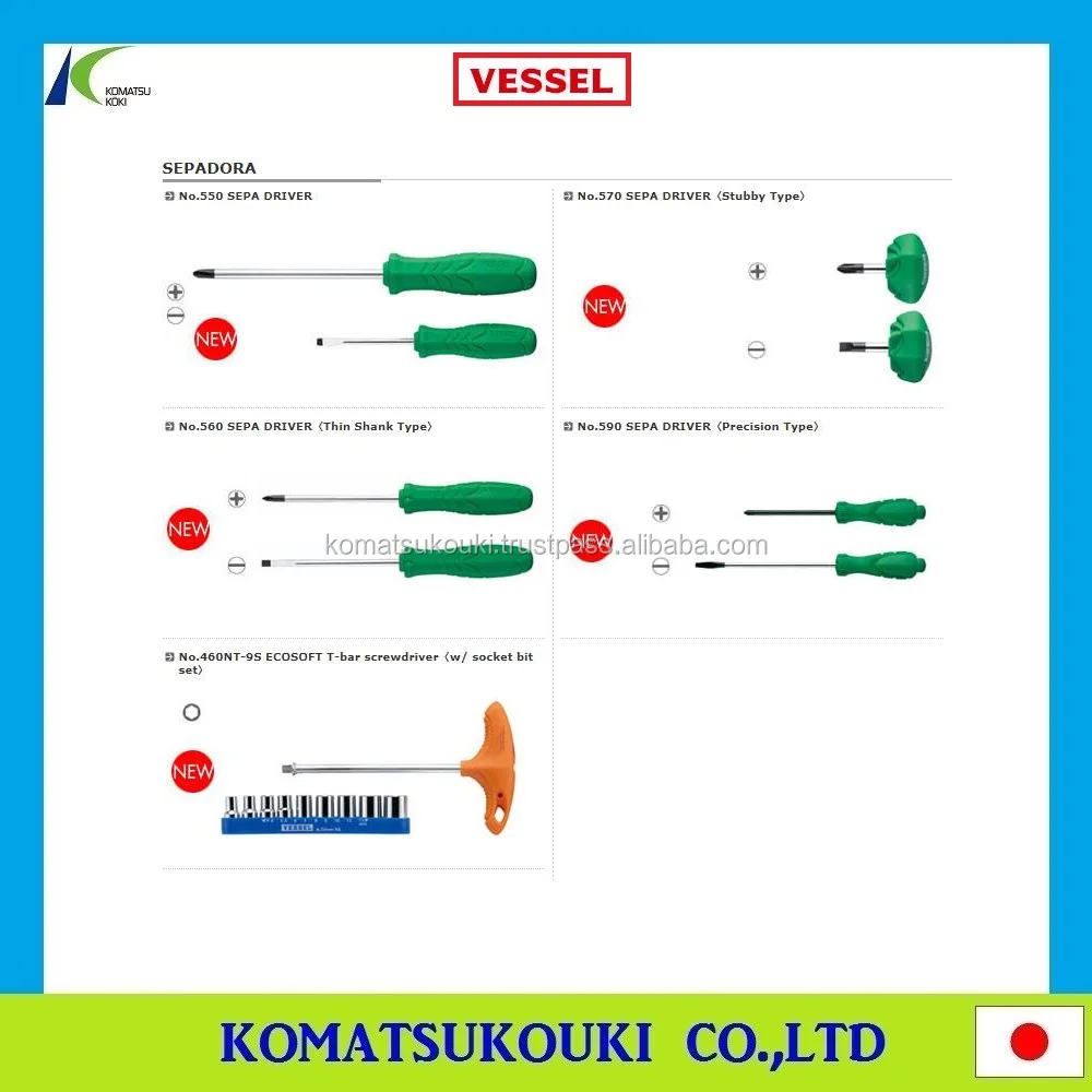 Professional and high quality Japan VESSEL screwdriver with Injection Handle S/D
