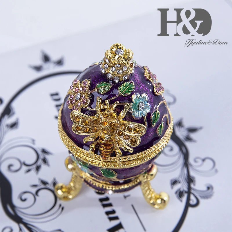 H & D ручная роспись Faberge яйцо ювелирные изделия безделушки с фигуркой пчелы и цветов