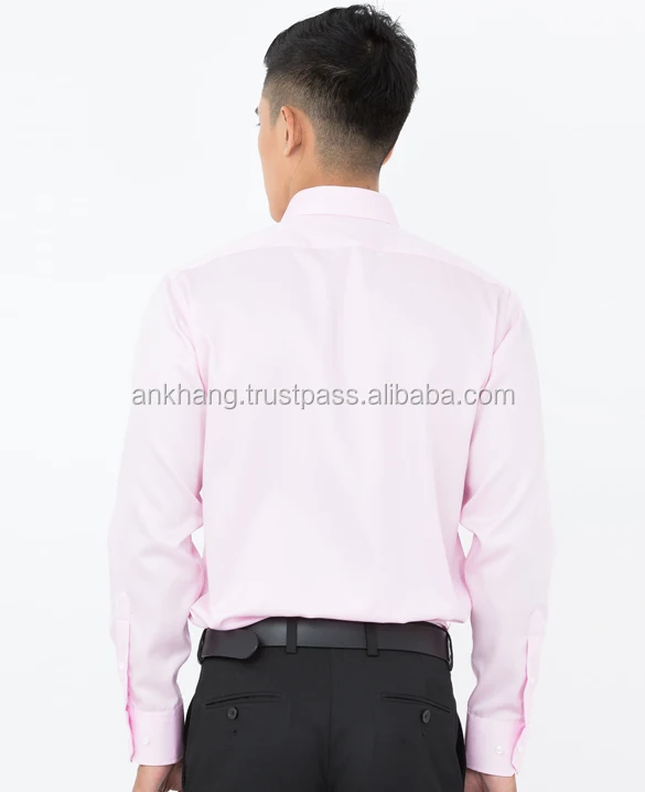 
Men fashion custom long light pink plain sleeve button shirt 