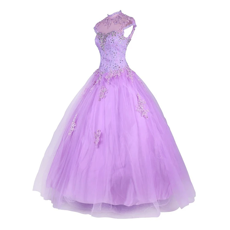 Оптовая продажа, платье Quinceanera, бальное платье, светло-Фиолетовое кружевное платье для выпускного вечера с бисером