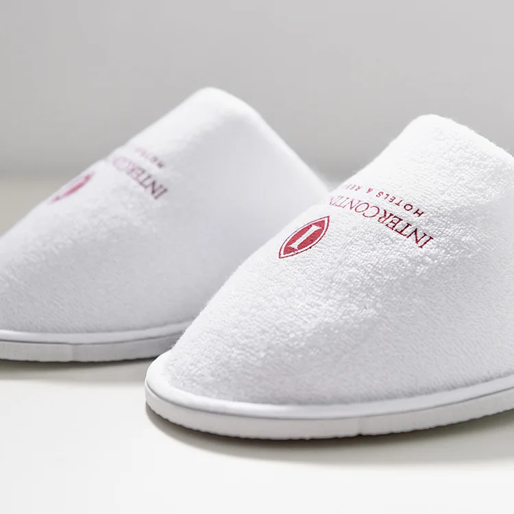 Premium Quality Luxury Custom Logo Comfortable Cotton Terry Eva Hotel Slipper