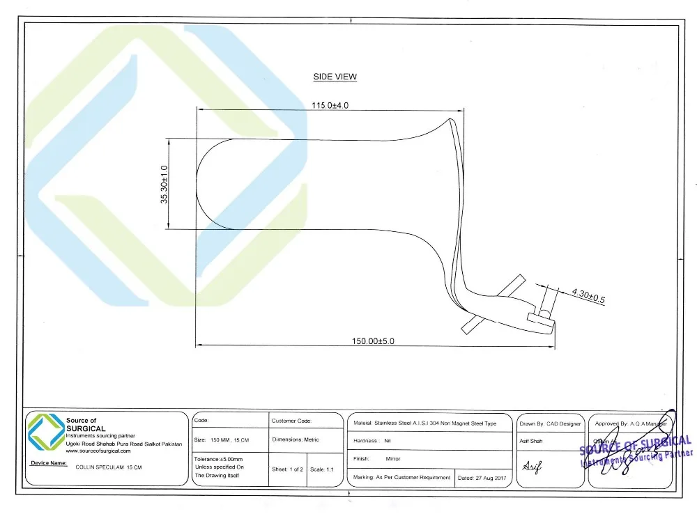 Gynecology Collin instruments Vaginal Speculum