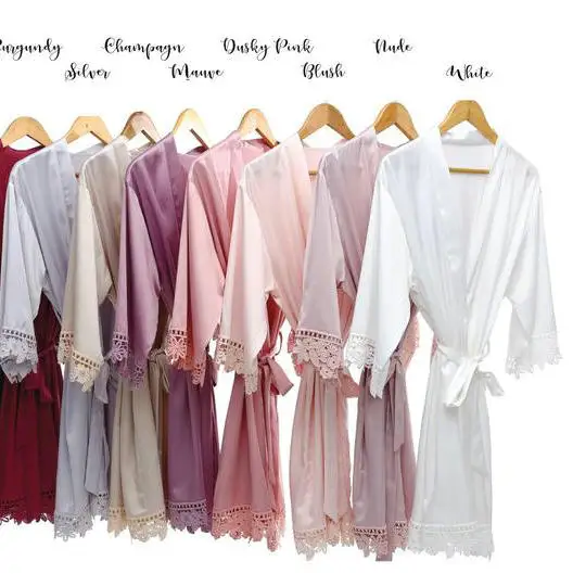 
Women Soft Silk Satin lace robe Bridal Robes Bride Bridesmaid Robes 