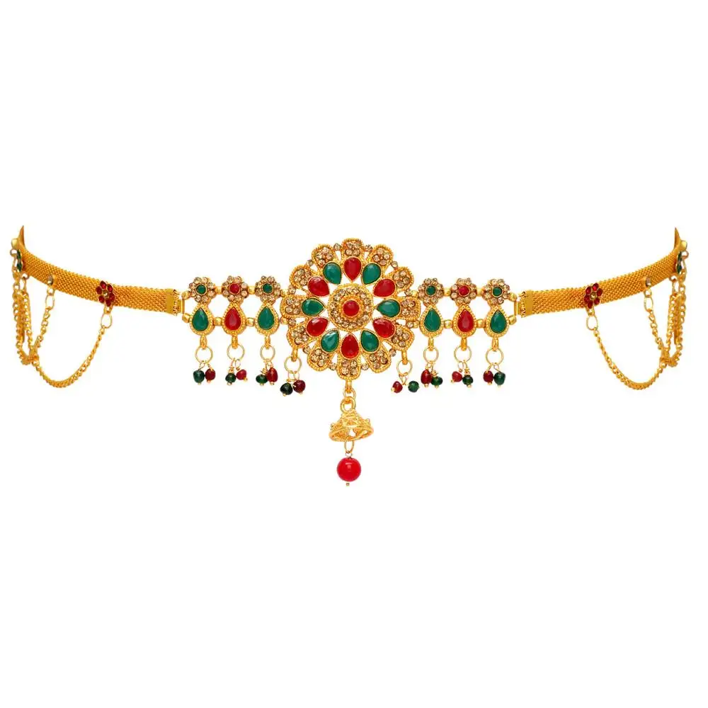 Beautiful Indian Jewelry Maroon & Green Color Glass Stone Kamarband Body Jewellery