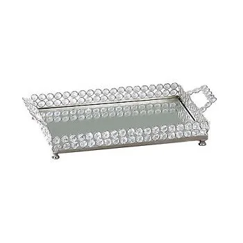 CLASSIC RECTANGLE CRYSTAL TRAY HANDMADE DESIGN METAL SERVING TRAY RESTAURANT DECORATIVE TRAY