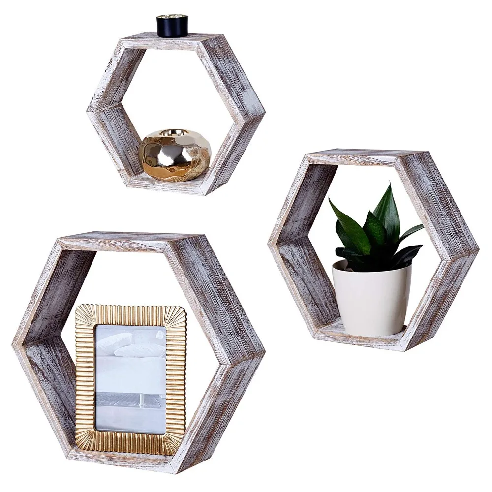 
Rustic Hexagon Geometric Display Wall Mounted Floating Wood Honeycomb Shelves 