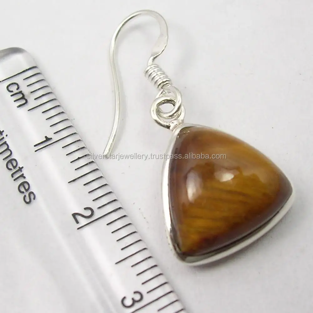 
925 sterling silver triangle shape cab tigers eye dangle earrings top designs wholesale gemstone jewelry 