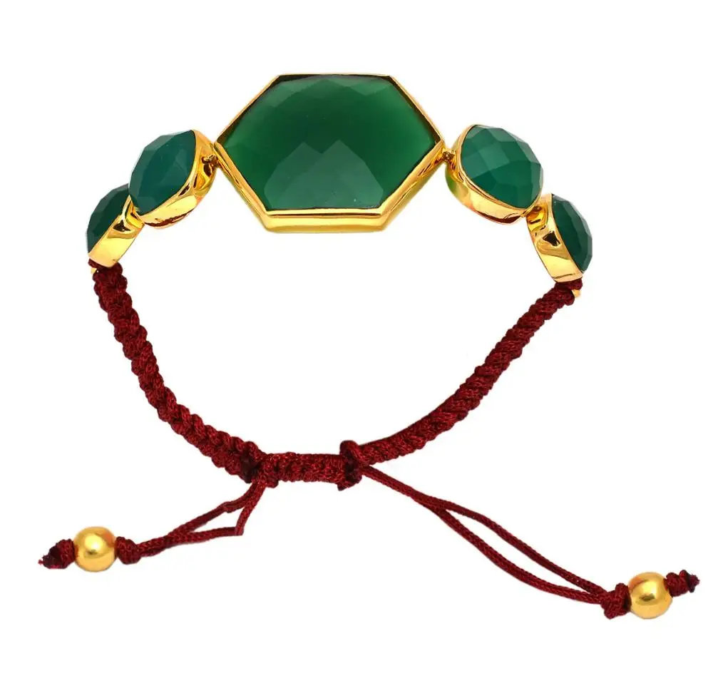Top Fashion Design Green Onyx Gemstone Threaded Handmade 925 Sterling Solid Silver Jewelry Charm Fashion Bracelet For Women