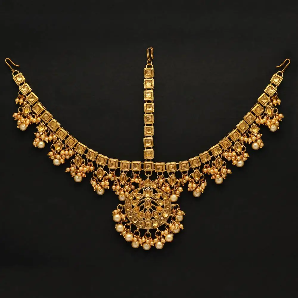 Gold Color Imitation Pearl & Kundan Work Matha Patti