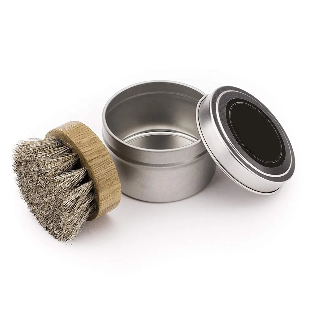 Round shape black boar bristle beech wooden beard brush