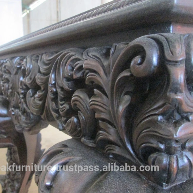 Antique Heavy Carved Writing Desk with 3 Drawers