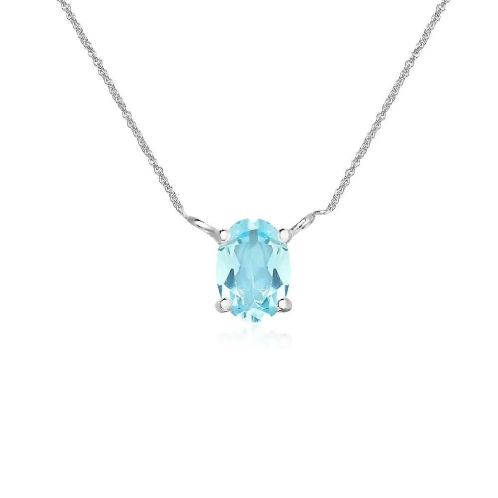 
925 Sterling Silver Sky Blue Topaz 7x5mm Oval Cut Solitaire Short Choker 13 inch Plus 3 Extender Necklace. 