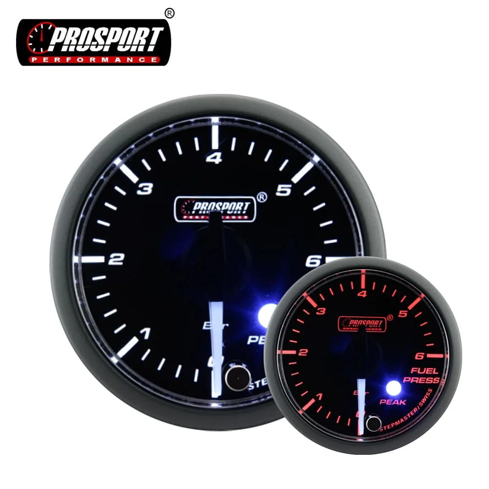52 мм Prosport прозрачные линзы Аналоговый Стиль белый и янтарный светодиодный дисплей датчик давления топлива измеритель с предупреждением пиковой
