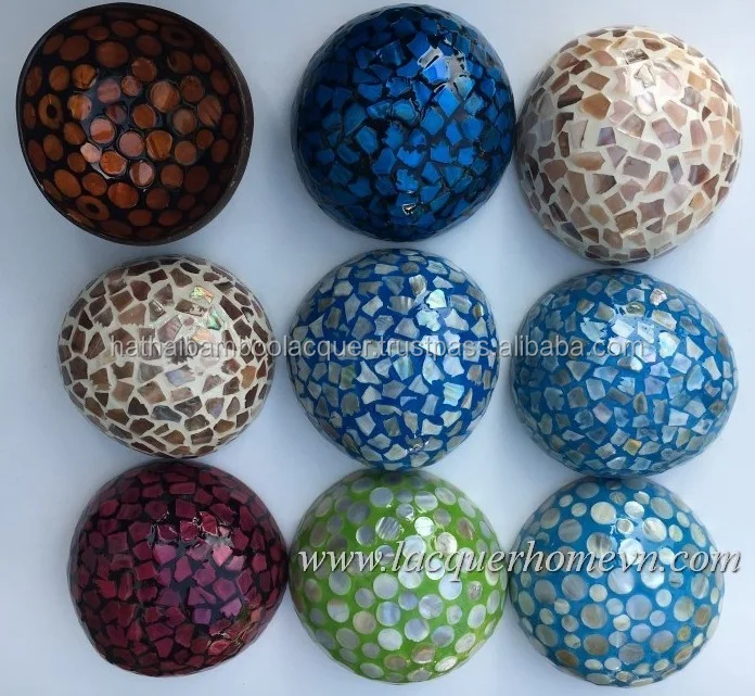 Mosaic Mother of Pearl Lacquer Coconut Bowls from Vietnam