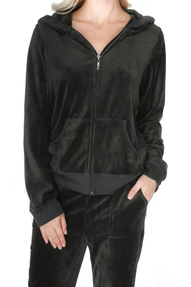 Women Custom Cheap Black Velour Tracksuit Latest Custom Design With Custom Logo Tracksuit Sweatsuit