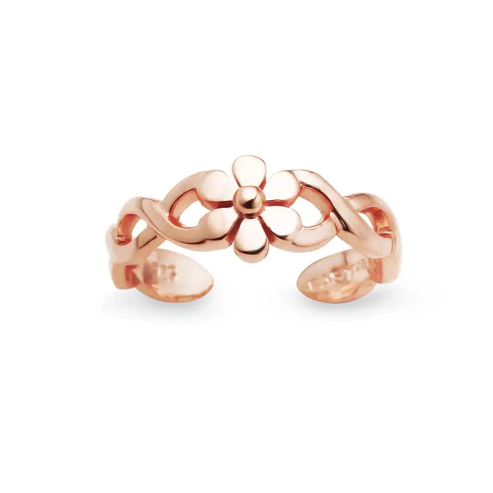 
Rose Gold Flashed 925 Sterling Silver Inspired Big Petal Flower Band Adjustable Toe Ring 