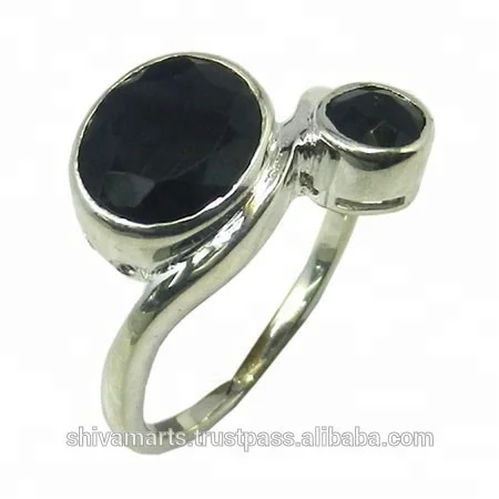 Solid 925 Sterling Silver Real Black Onyx Gemstone Eternity Vermeil Ring Cross Pattern Rings For Wedding Gift