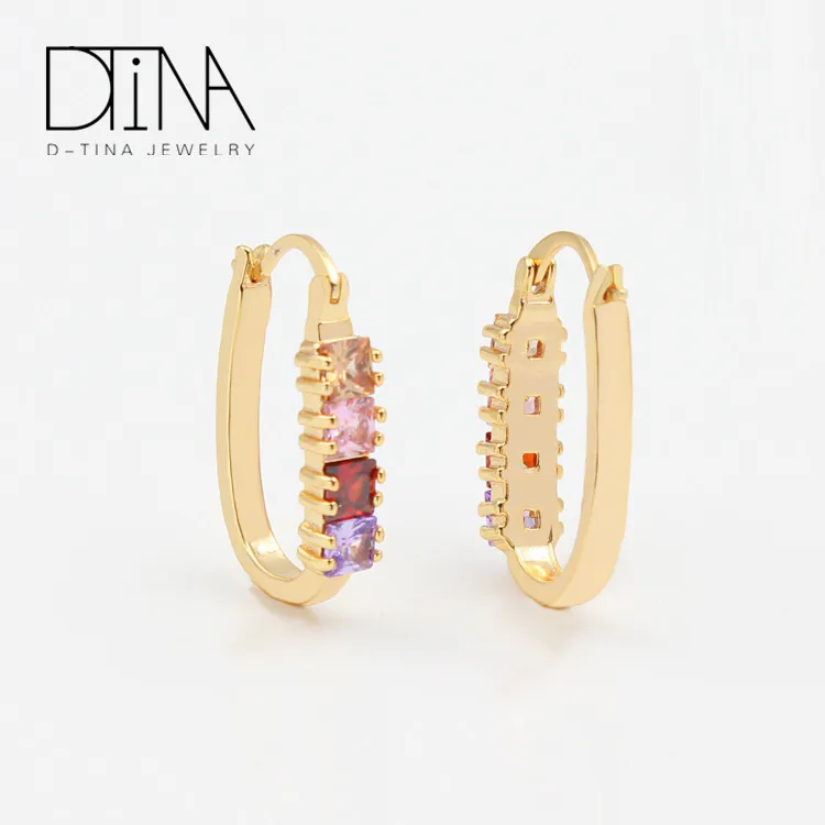 DTINA Shiny Zircon Small Dangle Earrings Multi Color Zircon Goldsmith Tourmaline Women Party Earring