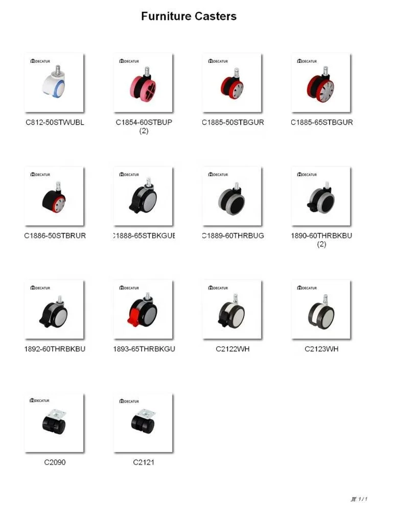 Furniture Chair thread stem  twin wheel PU caster with brake