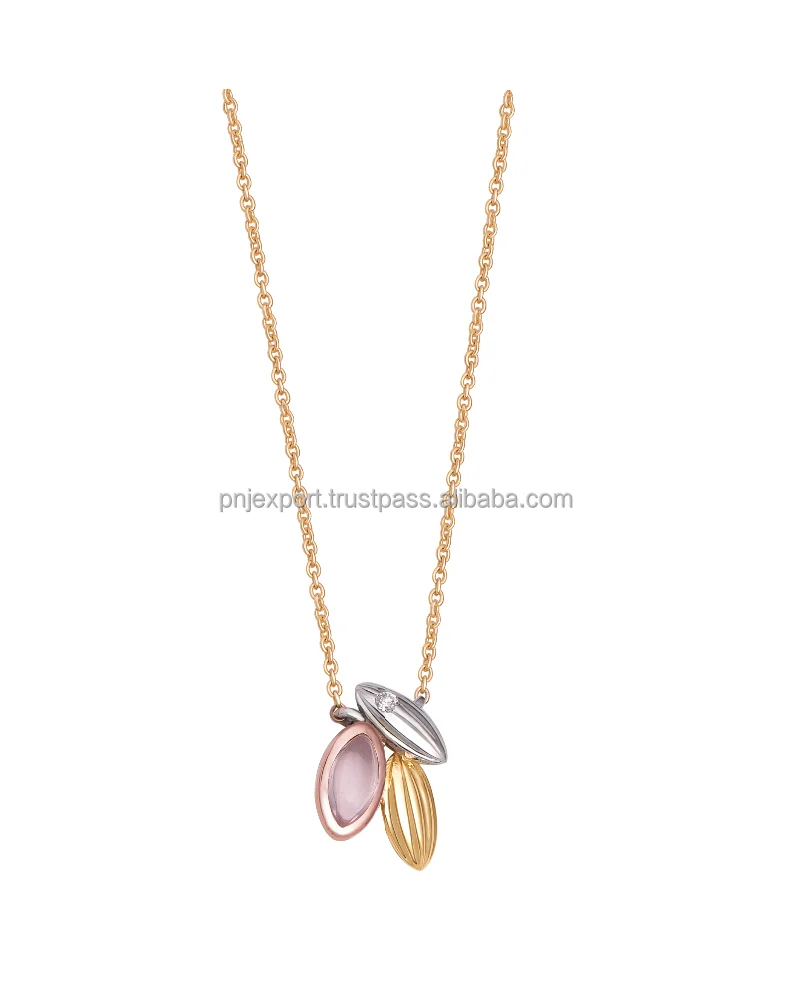 Latest trend 14k gold women jewelry necklace with quartz stone and diamond pendant - PNJ Vietnam fine jewelry manufacturer