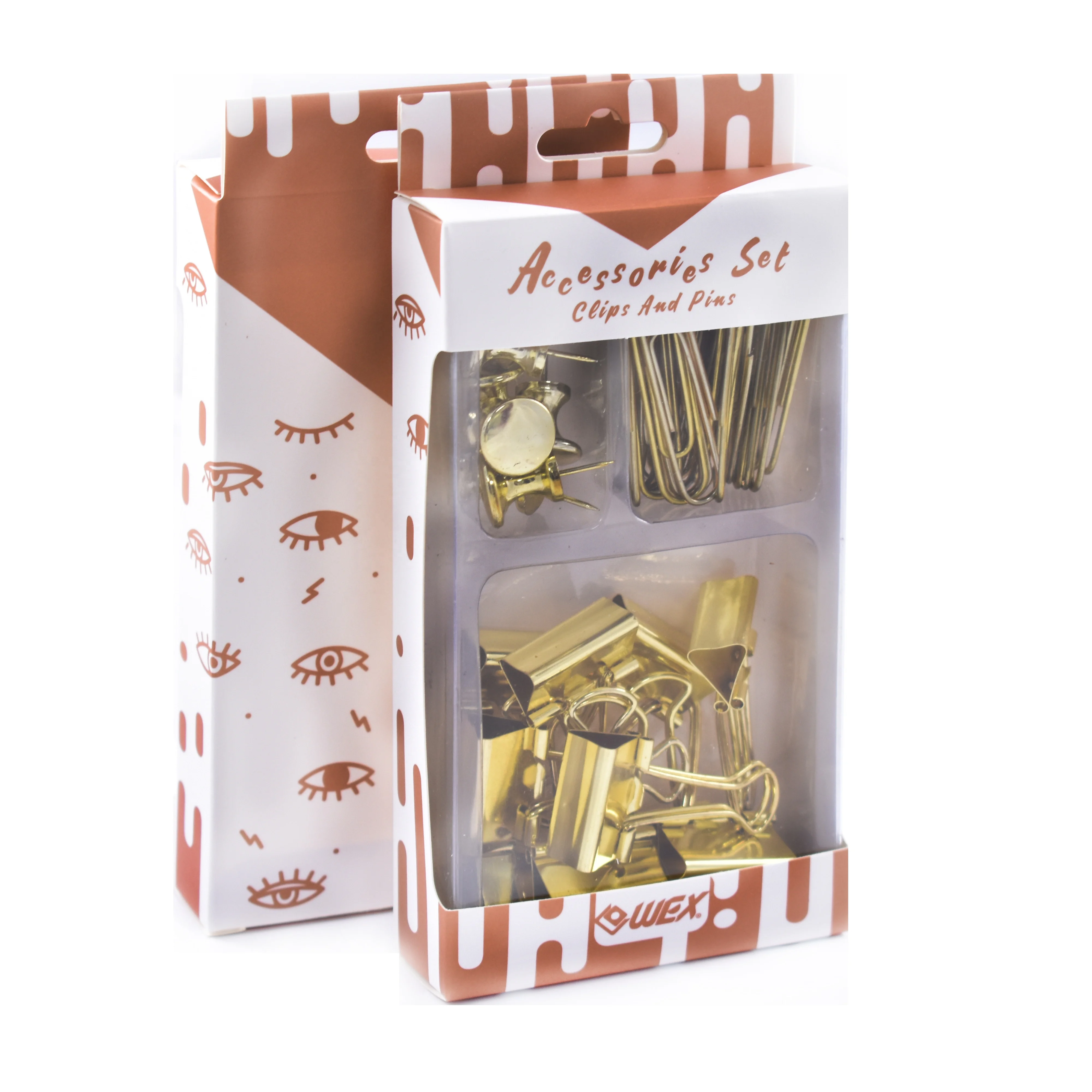 You need this Gold Color Vintage assorted paper binder clips pins in Storage Tray stationery set